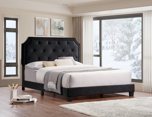Diamond-Tufted Velvet Bed – Black