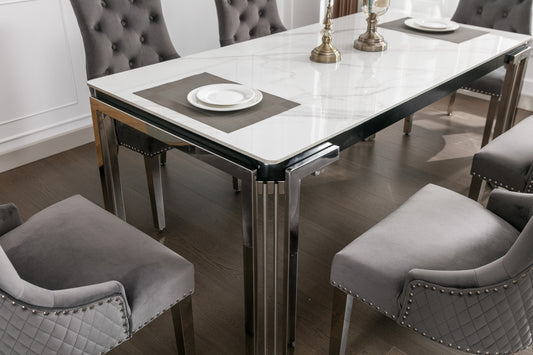 Ceramic Marble Table with Velvet Chairs – Four Color Options