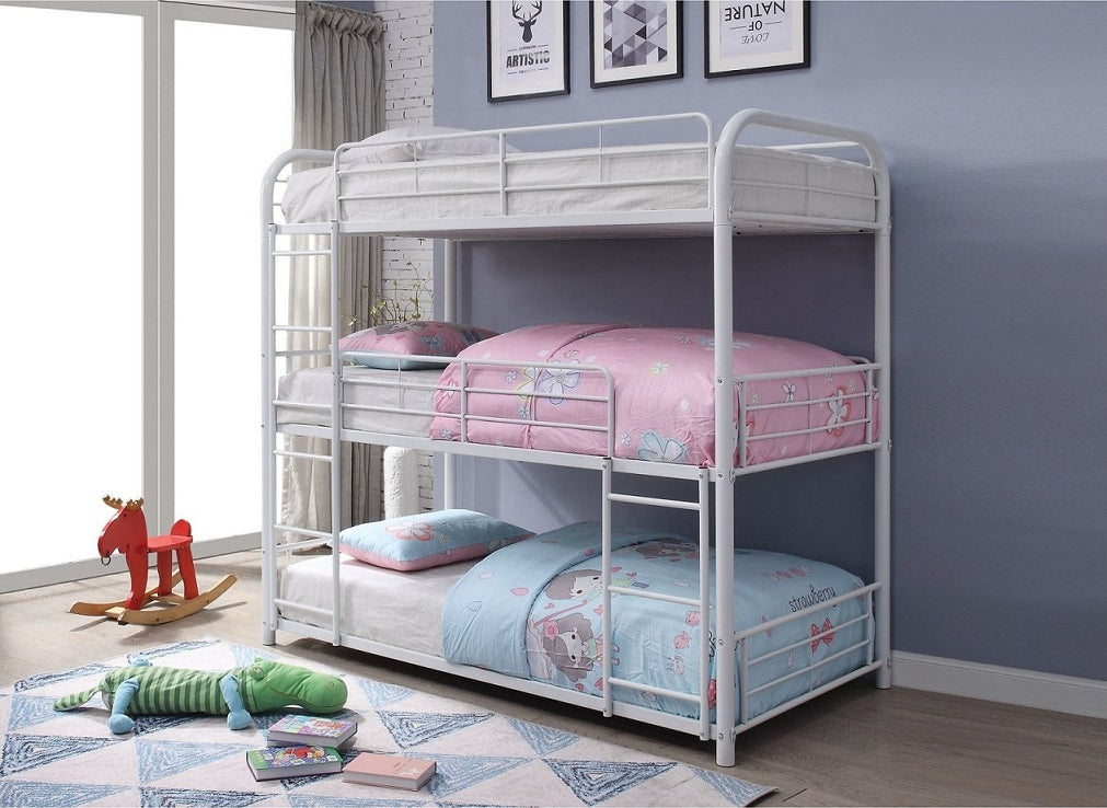 Metal Triple Bunk Bed – Single/Single/Single – White
