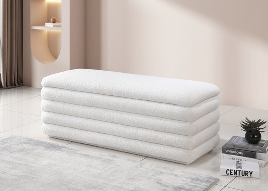 Teddy Fabric Platform Bed with Tropical Wood Legs – Creme