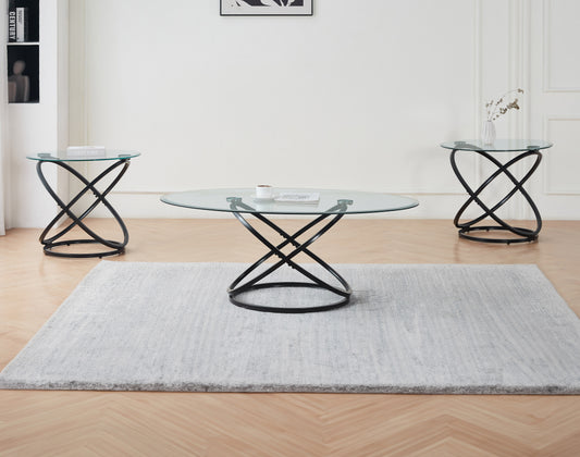 Modern 3-Piece Coffee Table Set – 48" – Glass and Black