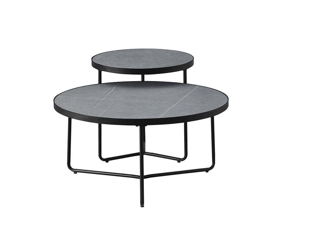 IF-2621 Coffee Table Set Armani Grey Marble Black Steel