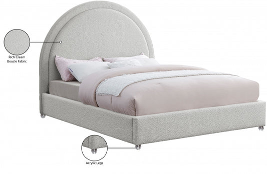 Cream Boucle Bed with Acrylic Legs