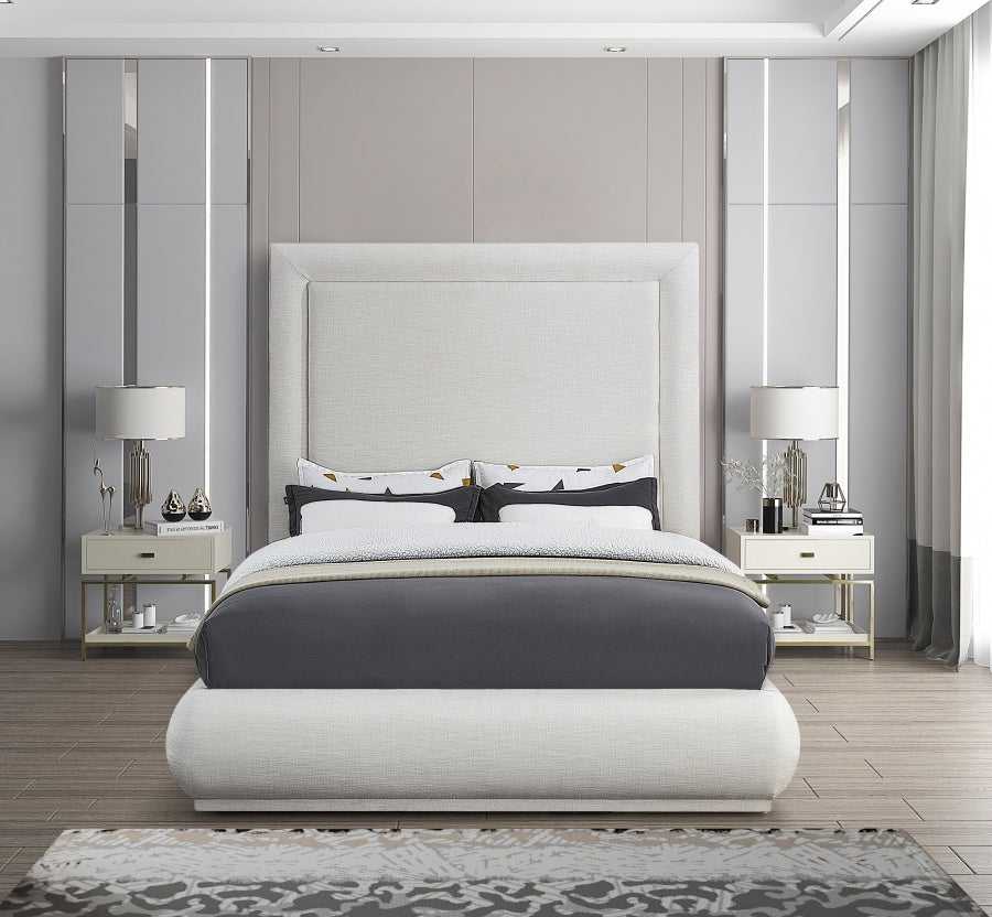 Mid-Century Upholstered Bed – Creme Linen