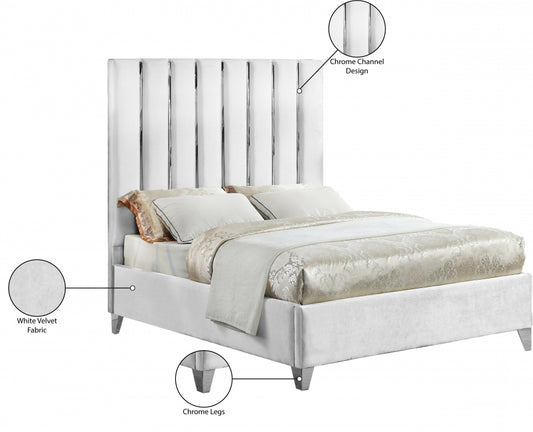 Chrome Channel Velvet Bed – White