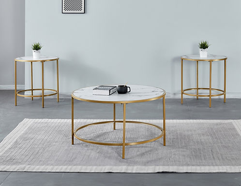 IF-2654 3-Piece Coffee Table Set Gold Metal Base