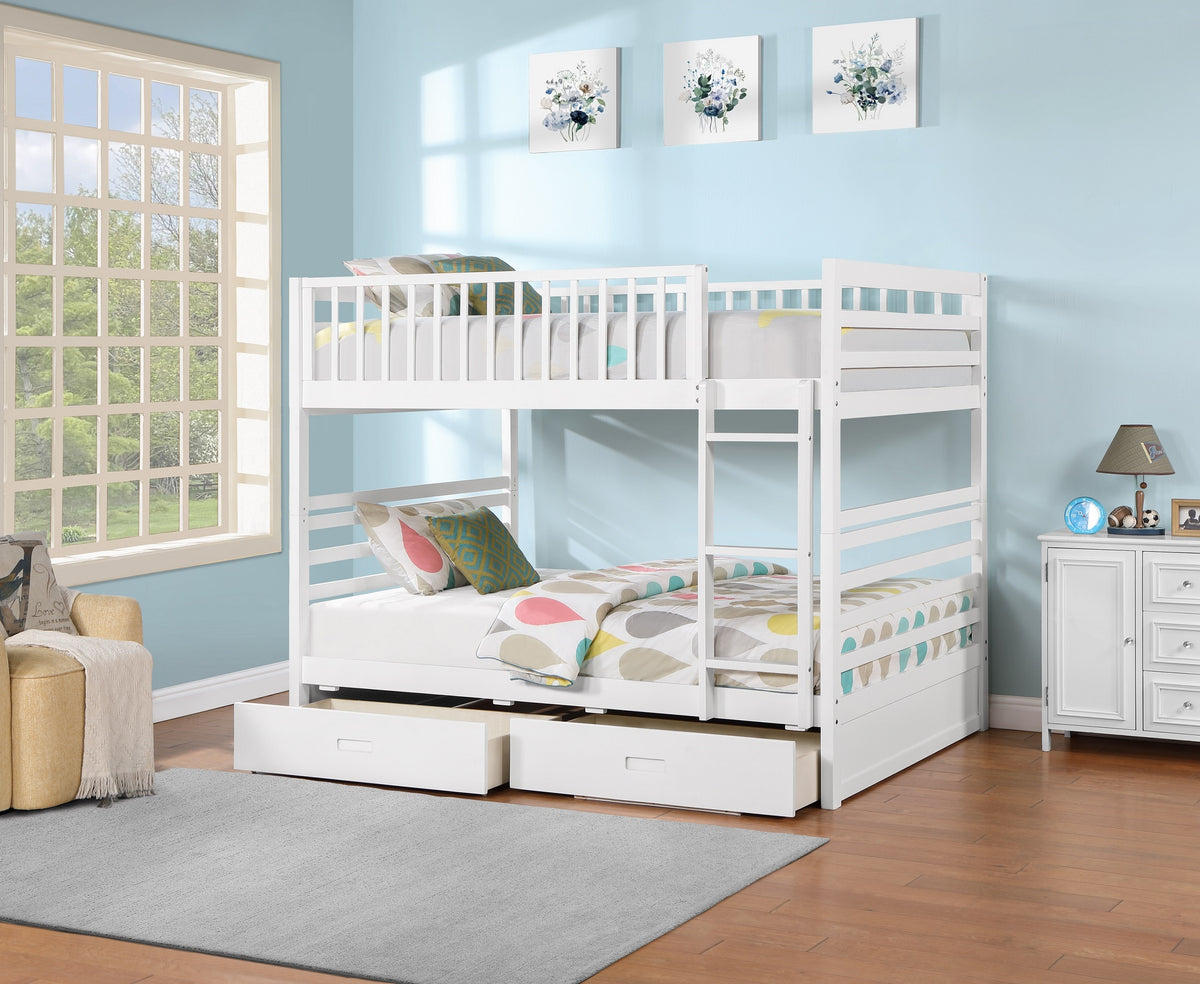 Double/Double Bunk Bed with Storage Drawers – White