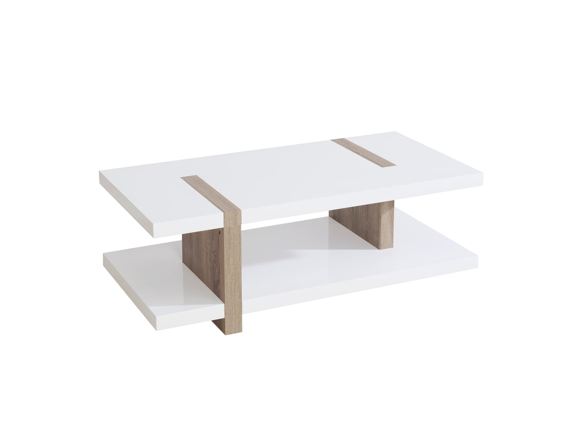 White Coffee Table with Natural Wood Inserts