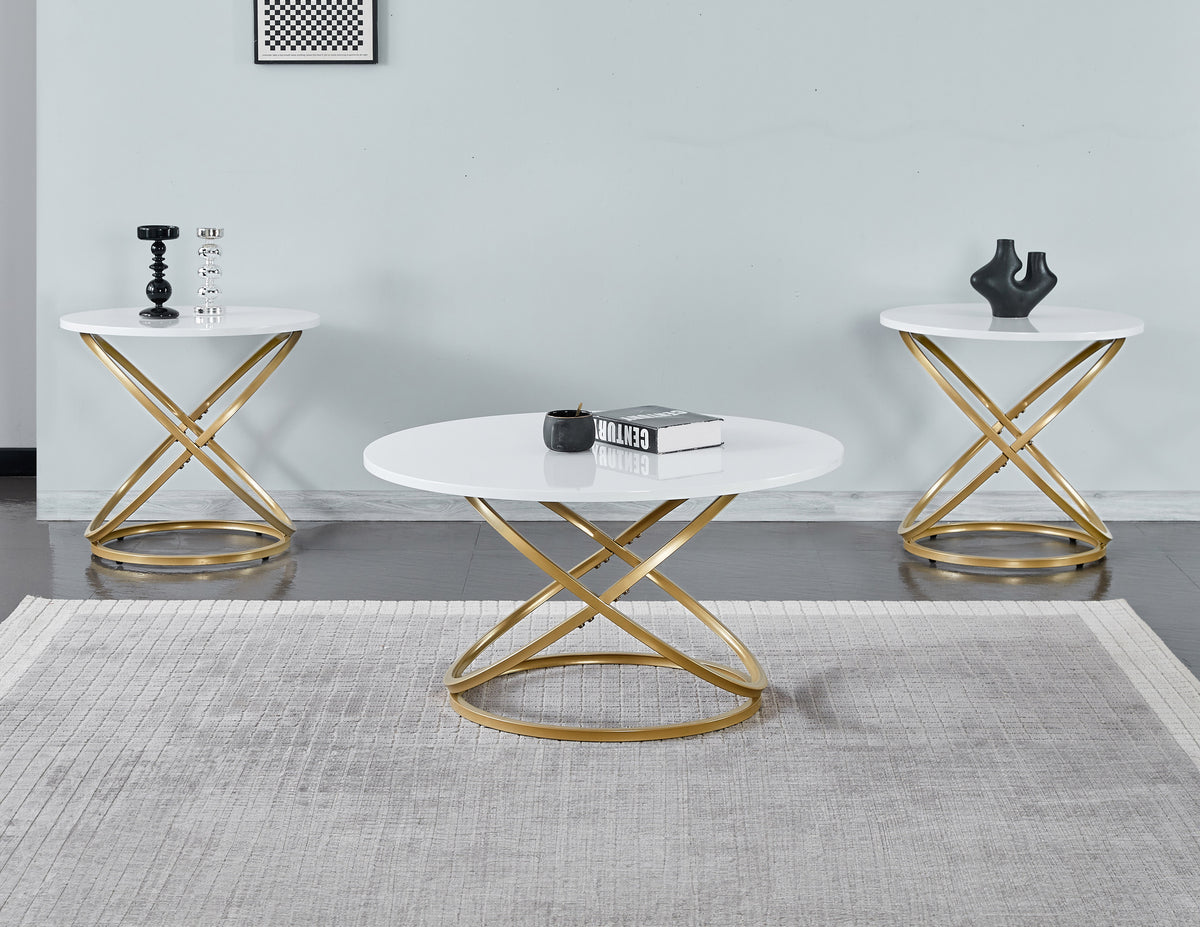 Modern 3-Piece Coffee Table Set – 48" – White and Gold