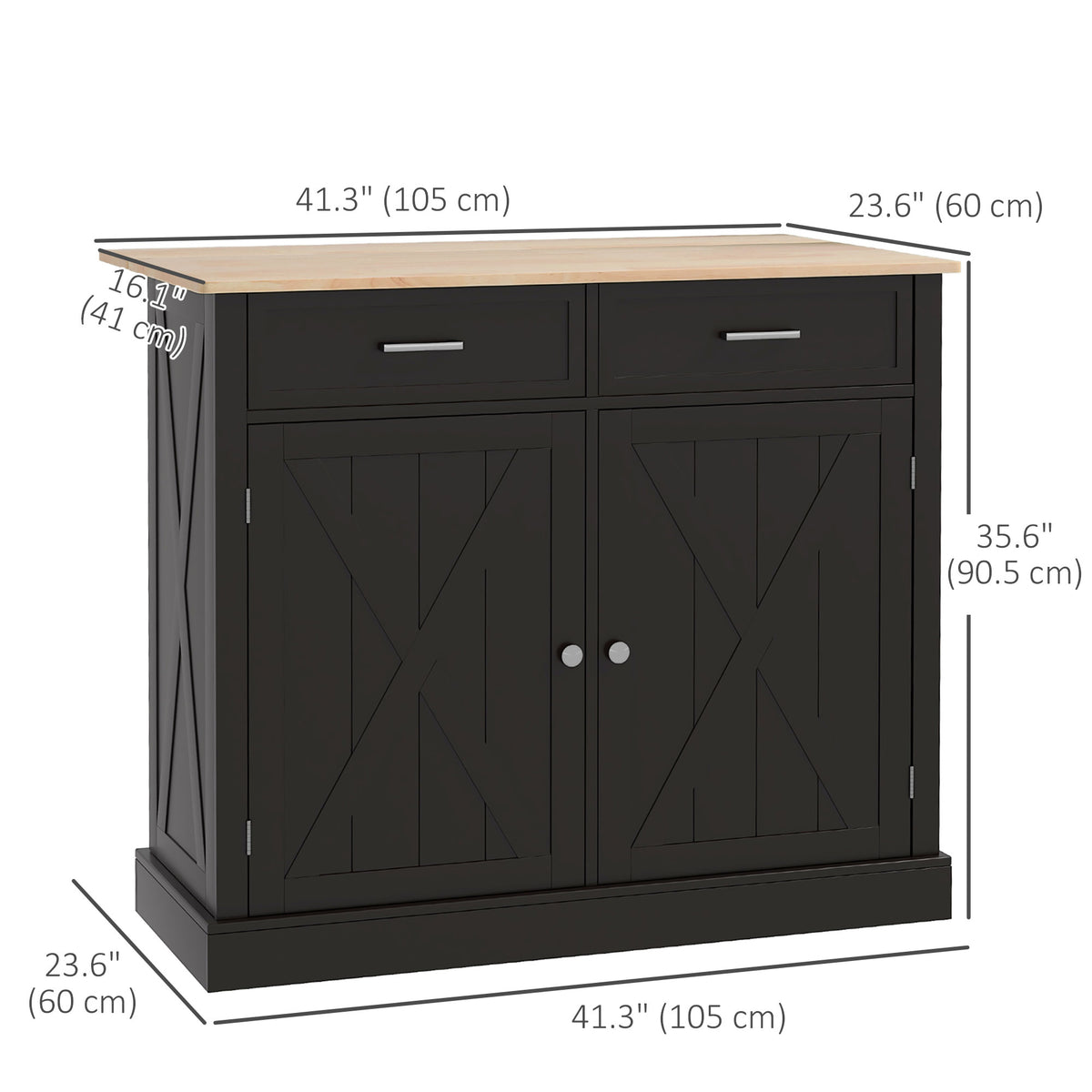 Rolling Kitchen Island with Drop Leaf Wood Breakfast Bar – 41"W x 36"H