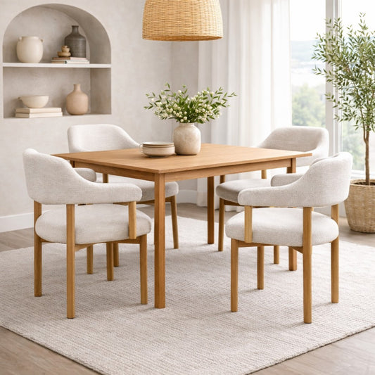 Curved Boucle Dining Chair, Set of 2 – Oak/Beige