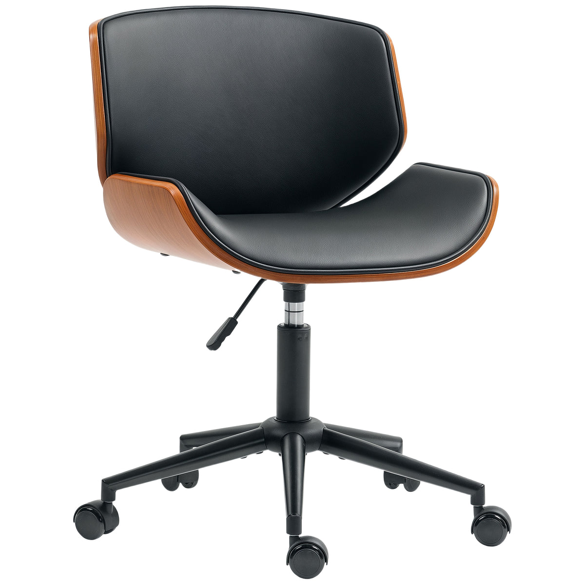 Mid-Century Modern Office Chair No Arms with Wheels, Bentwood, Black