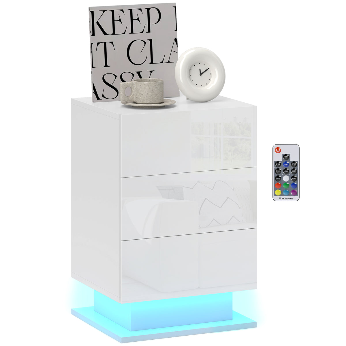 LED Nightstand with 3 Drawers and App Control – 16"W x 24"H
