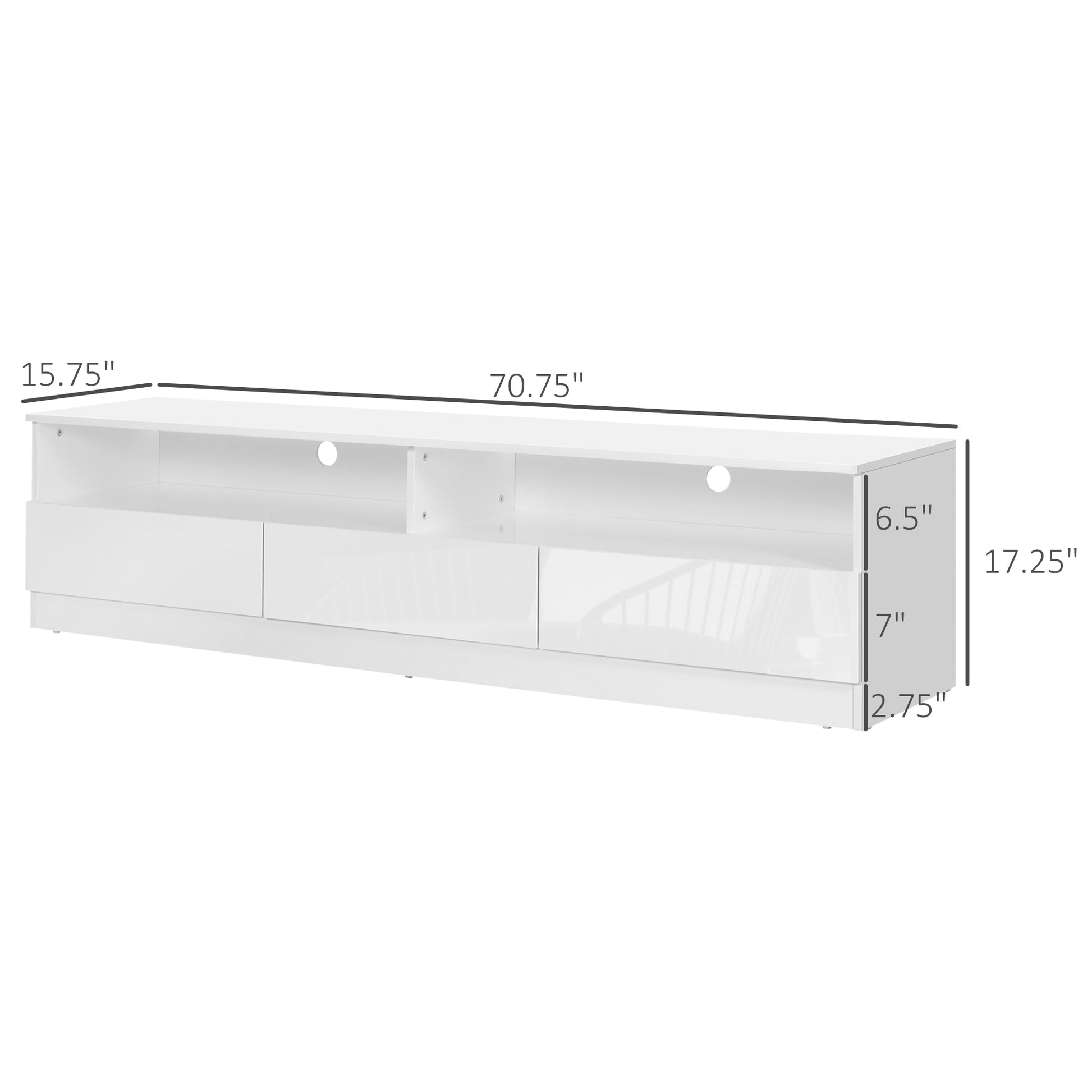 Modern 71-inch High Gloss White LED TV Stand Entertainment Storage Cabinet with Drawers
