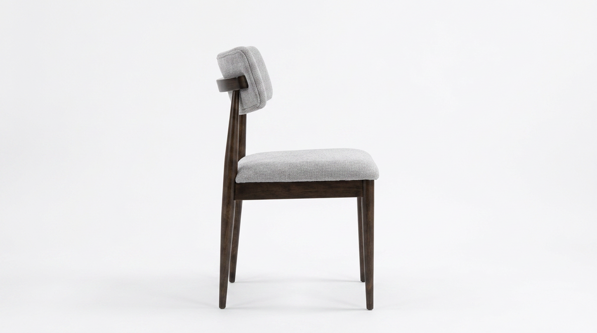 Open-Back Upholstered Dining Chair, Dark Wood Frame