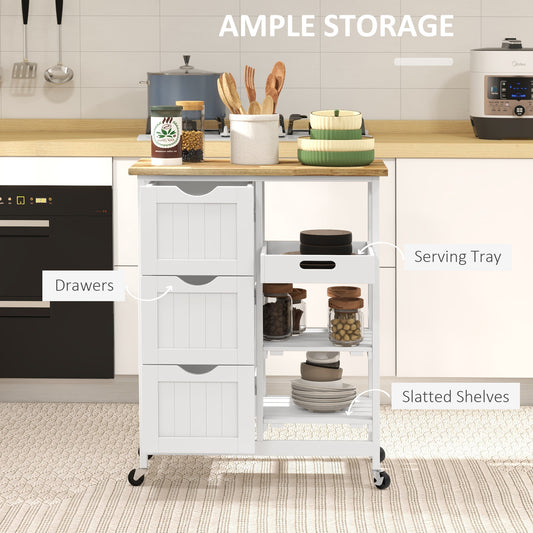 Rolling Kitchen Island Cart with Wood Top – 26"W x 34"H