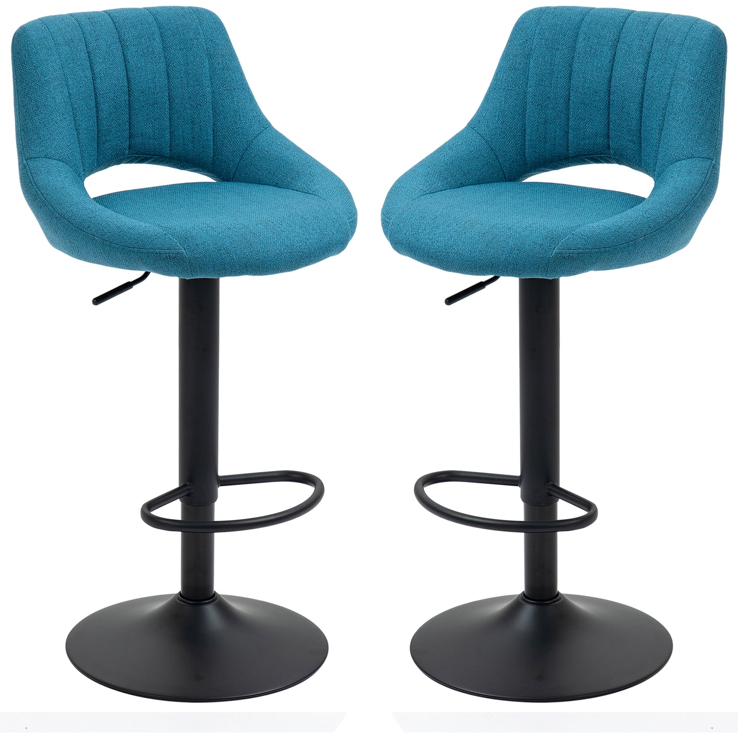 HOMCOM Set of 2 Swivel Blue Linen Adjustable Height Bar Stools