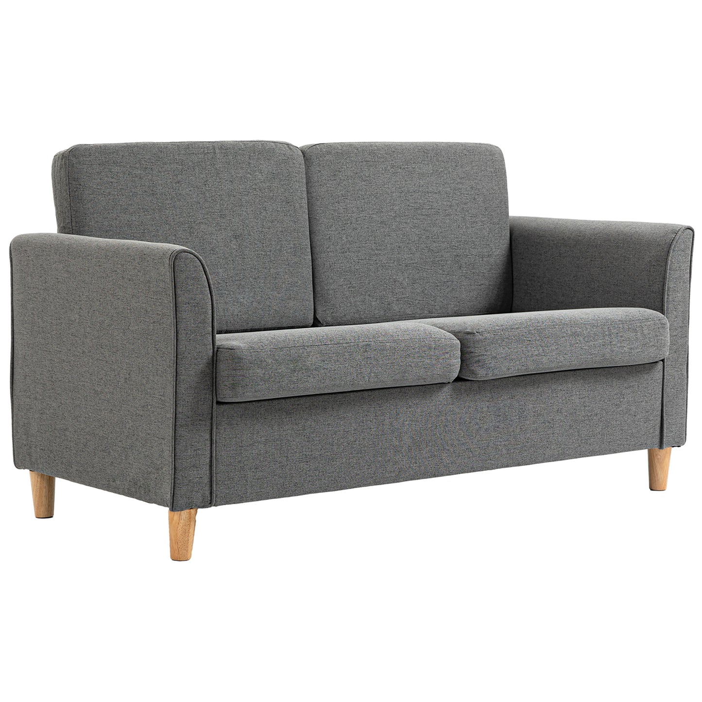 HOMCOM 55-inch Grey Upholstered Loveseat Sofa with Armrests, Sturdy Wood Legs