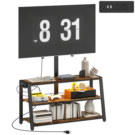 HOMCOM Swivel TV Stand with Mount, Power Outlet, LED Lights for 32-70 Inch TVs