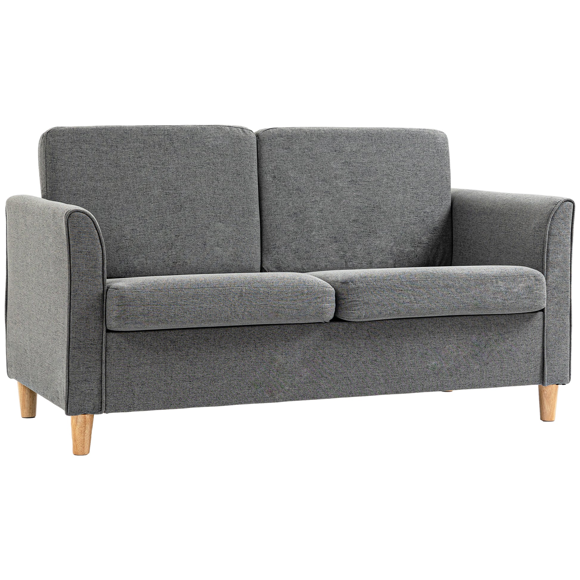 HOMCOM 55-inch Grey Upholstered Loveseat Sofa with Armrests, Sturdy Wood Legs