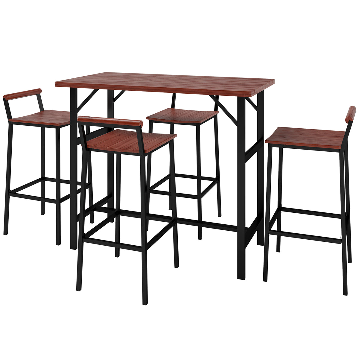 5 Piece Patio Bar Set with 47" Bar Height Table and 4 Bar Stools, for Backyard, Balcony, Porch, Pool, Lawn