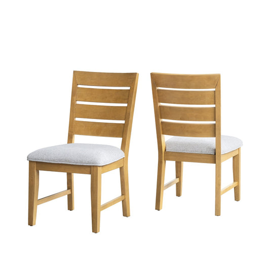 Upholstered Acacia Wood Dining Chair, Set of 2 – Natural (Style 2)