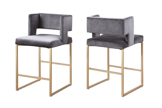 Velvet Counter Stool, Set of 2 – Grey