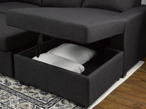 Monton Grey Fabric Sectional Sofa Bed with Storage Chaise, Pull-Out Sleeper