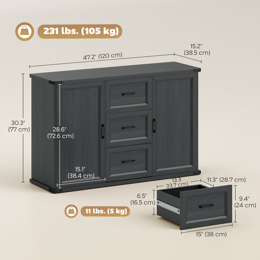Sideboard with 3 Drawers and 2 Doors – 47"W x 30"H