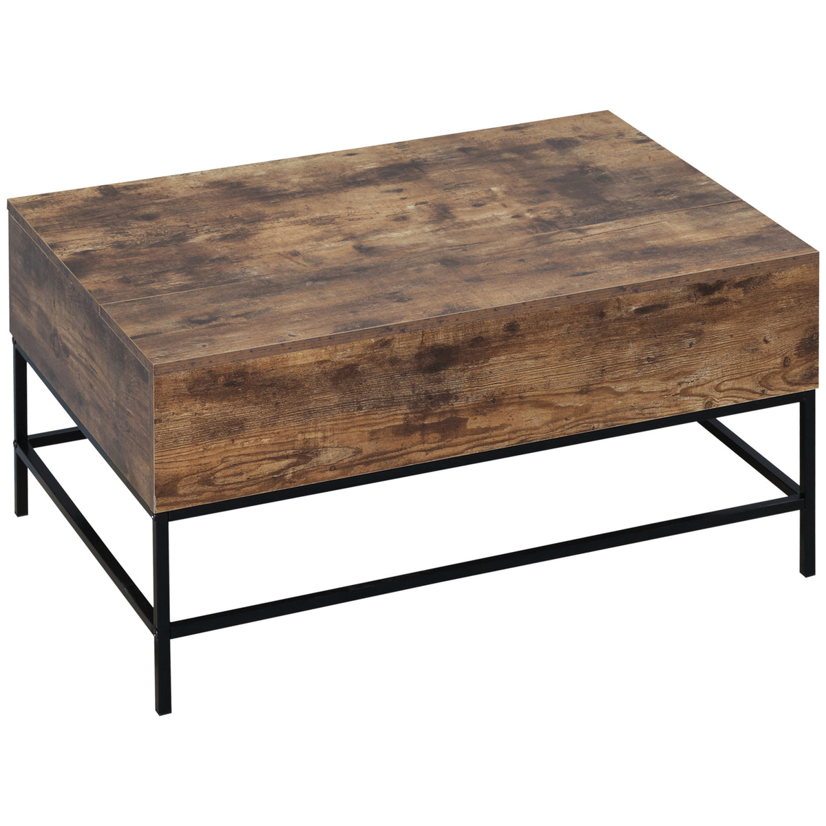 Lift-Top Coffee Table with Hidden Storage and Steel Legs, Rustic Brown