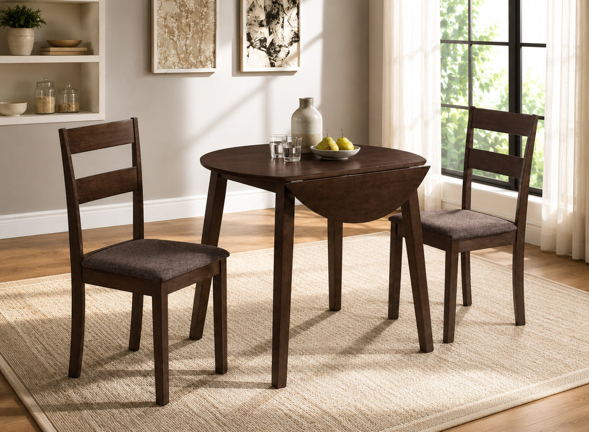 Espresso 36" Round Drop-Leaf 3-Piece Dinette