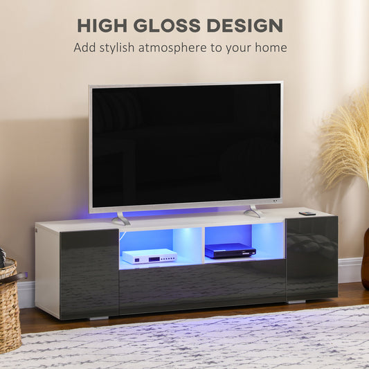 HOMCOM Modern Grey TV Stand for 60-inch TVs, LED Lights, Storage & Media