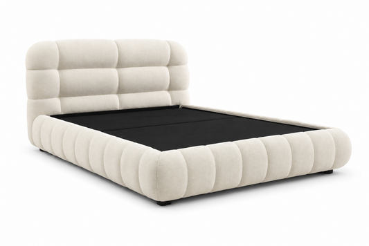Channel-Tufted Lift Bed Frame – Beige