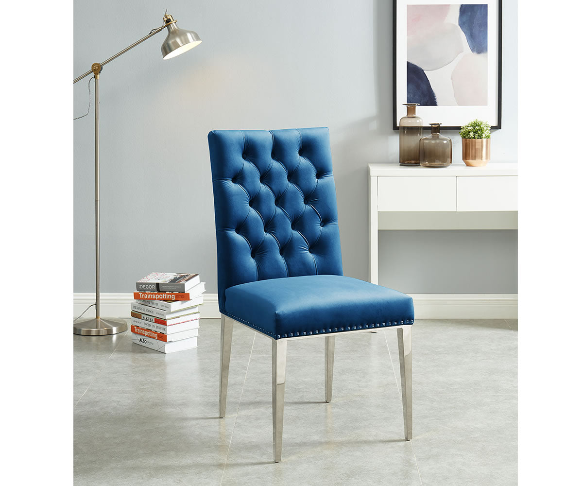 Regan Modern Velvet Dining Chairs with Tufted Detail, Stainless Steel Legs (Set of 2)