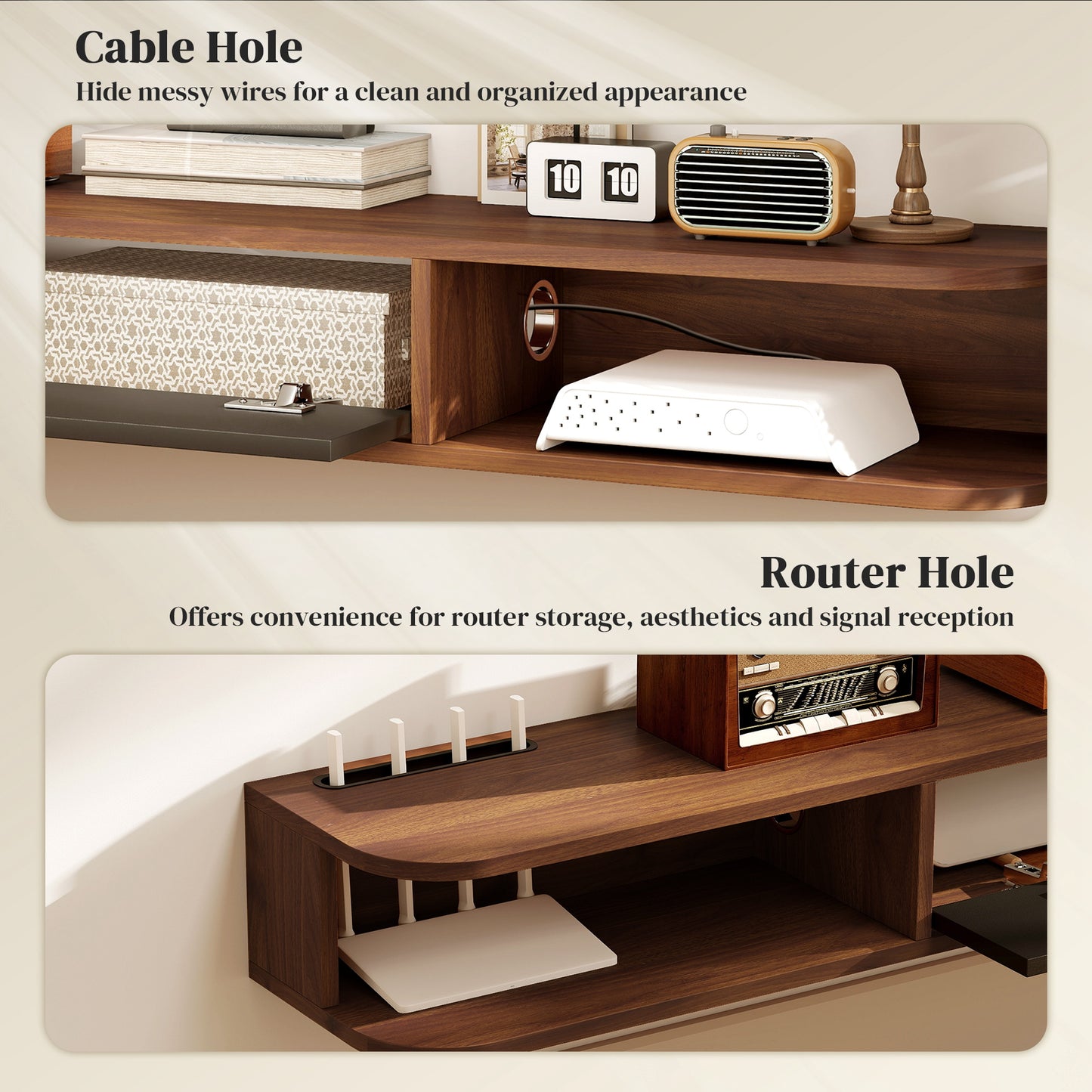 HOMCOM 71-Inch Floating TV Stand, Wall Mounted Media Console, Walnut Finish