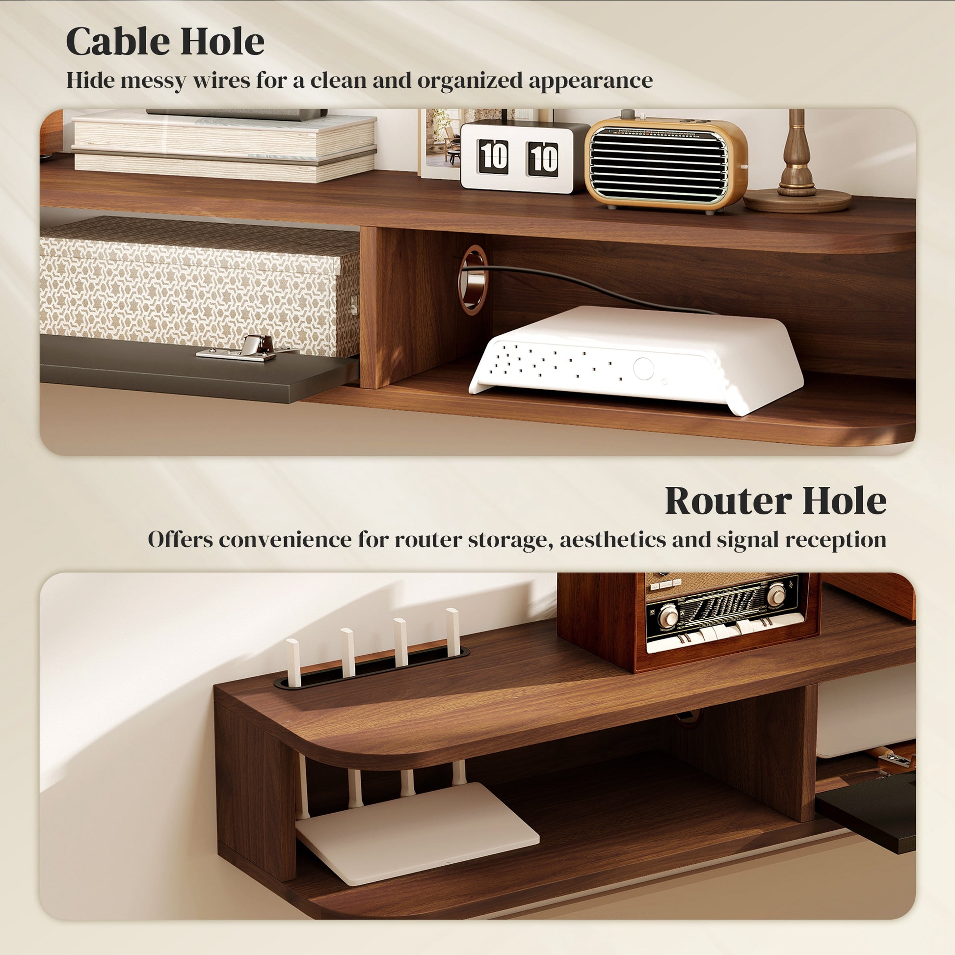 HOMCOM 71-Inch Floating TV Stand, Wall Mounted Media Console, Walnut Finish