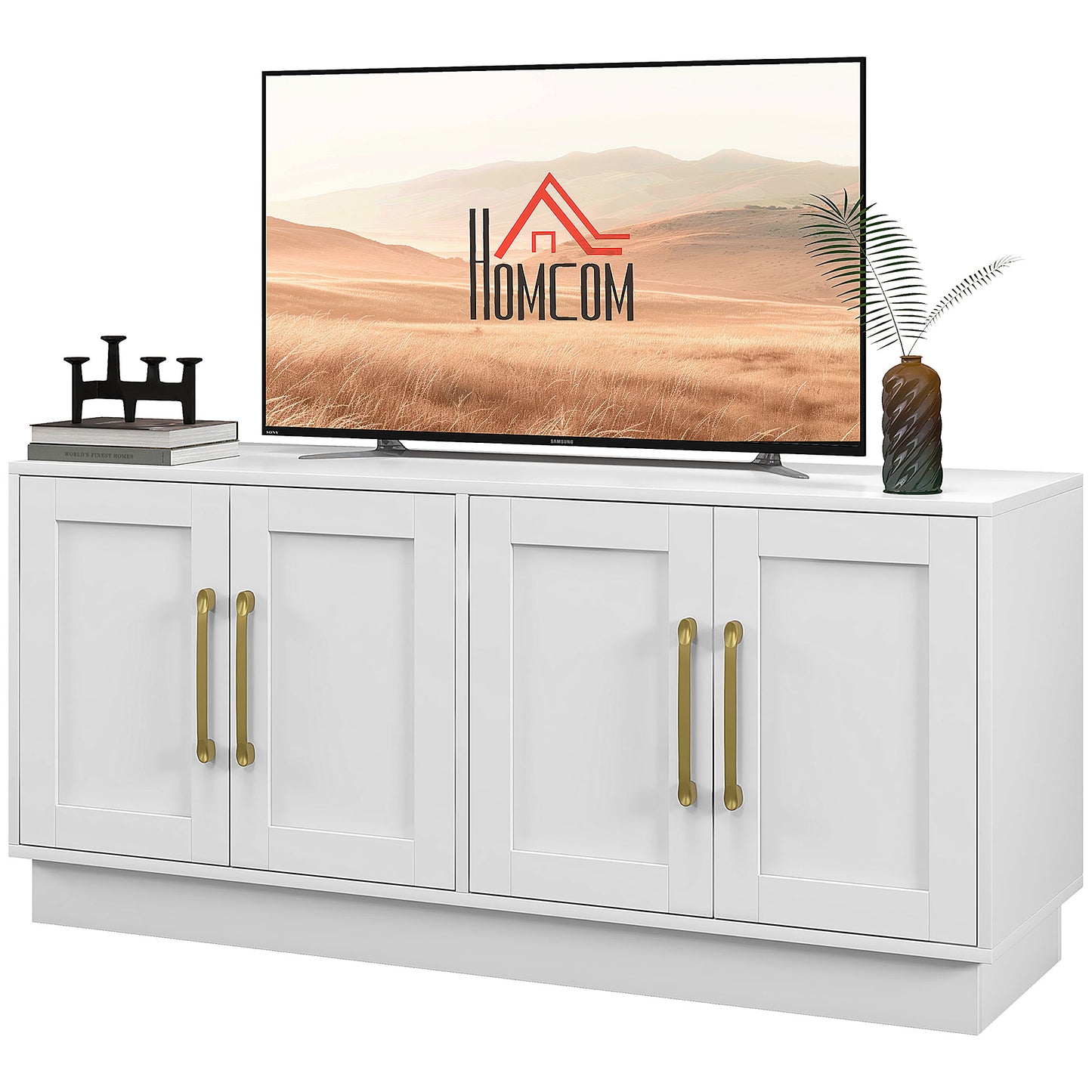 HOMCOM TV Stand with Soft Hinged Doors and Adjustable Shelves