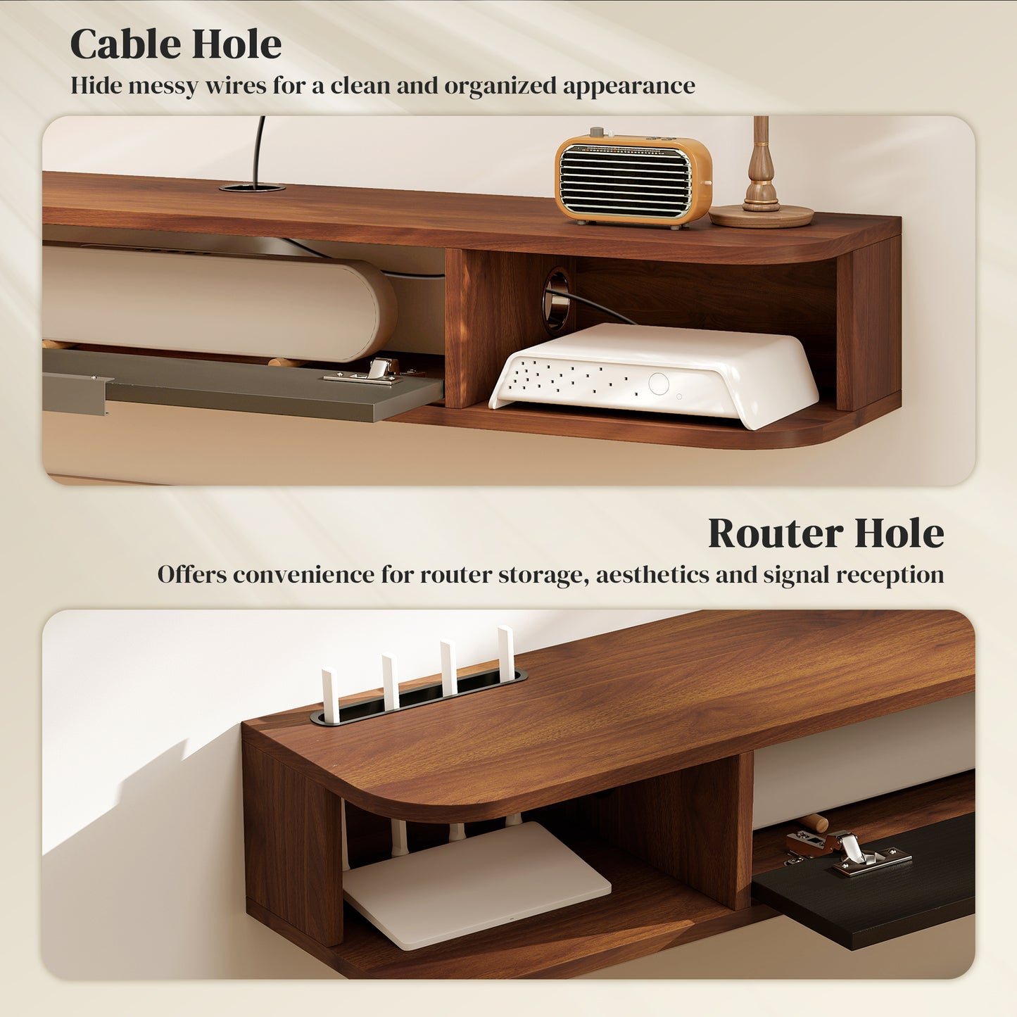 HOMCOM 47-inch Floating TV Stand, Wall Mounted Media Console, Walnut Finish