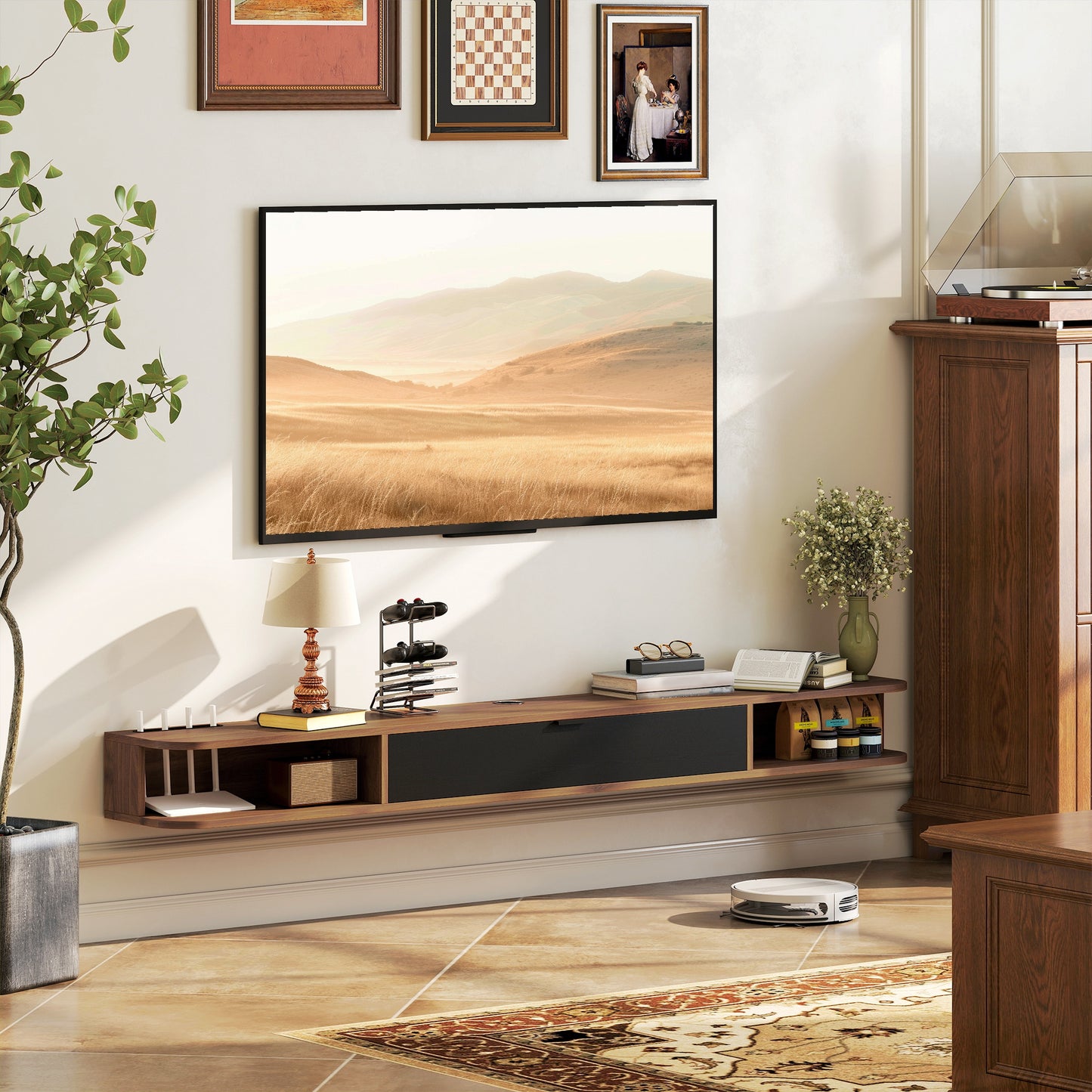 HOMCOM 71-Inch Floating TV Stand, Wall Mounted Media Console, Walnut Finish
