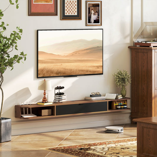 HOMCOM 71-Inch Floating TV Stand, Wall Mounted Media Console, Walnut Finish