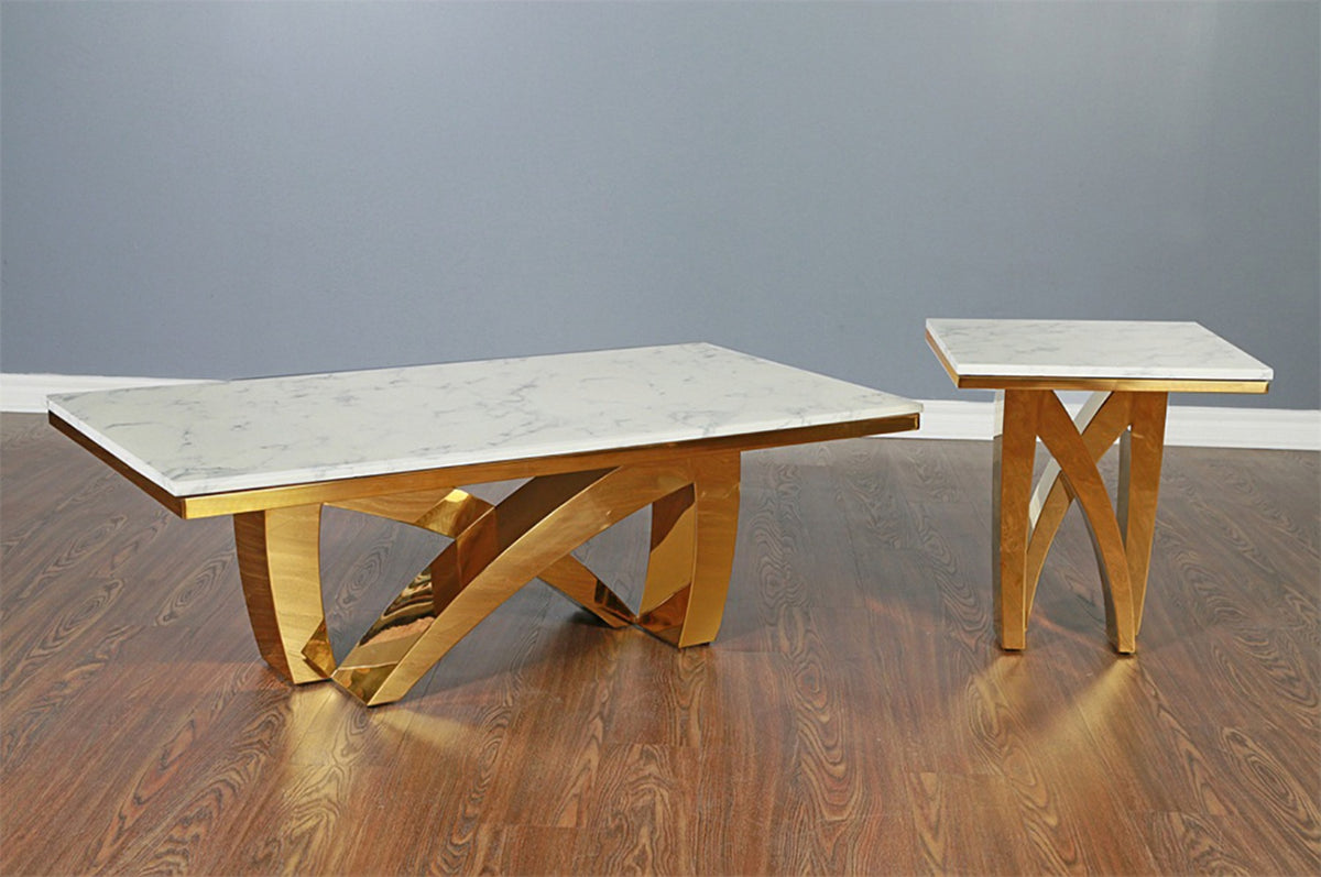 Faux Marble Coffee Table with Gold Base