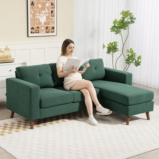HOMCOM Dark Green Sectional Sofa: Reversible Chaise, 3-Seat L-Shaped Couch