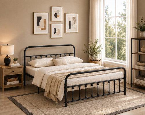 IF-5252 Black Steel Bed Frame Queen