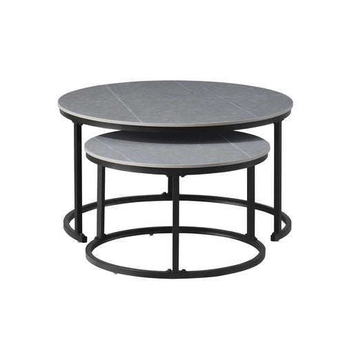 IF-2631 Set Of 2 Marble Coffee Tables, Black Steel Base