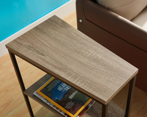 IF-080 CompactC‑Shape Side Table With Rustic Wood Look