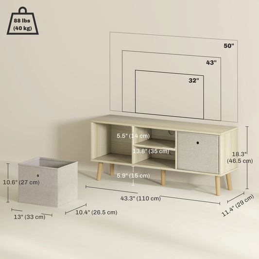 Modern TV Stand Cabinet with Foldable Drawers and Shelves for Living Room – 43" Wide