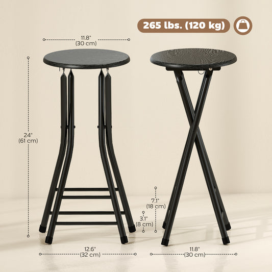 Foldable Counter Height Bar Stools with Double Footrest, Set of 4, Black
