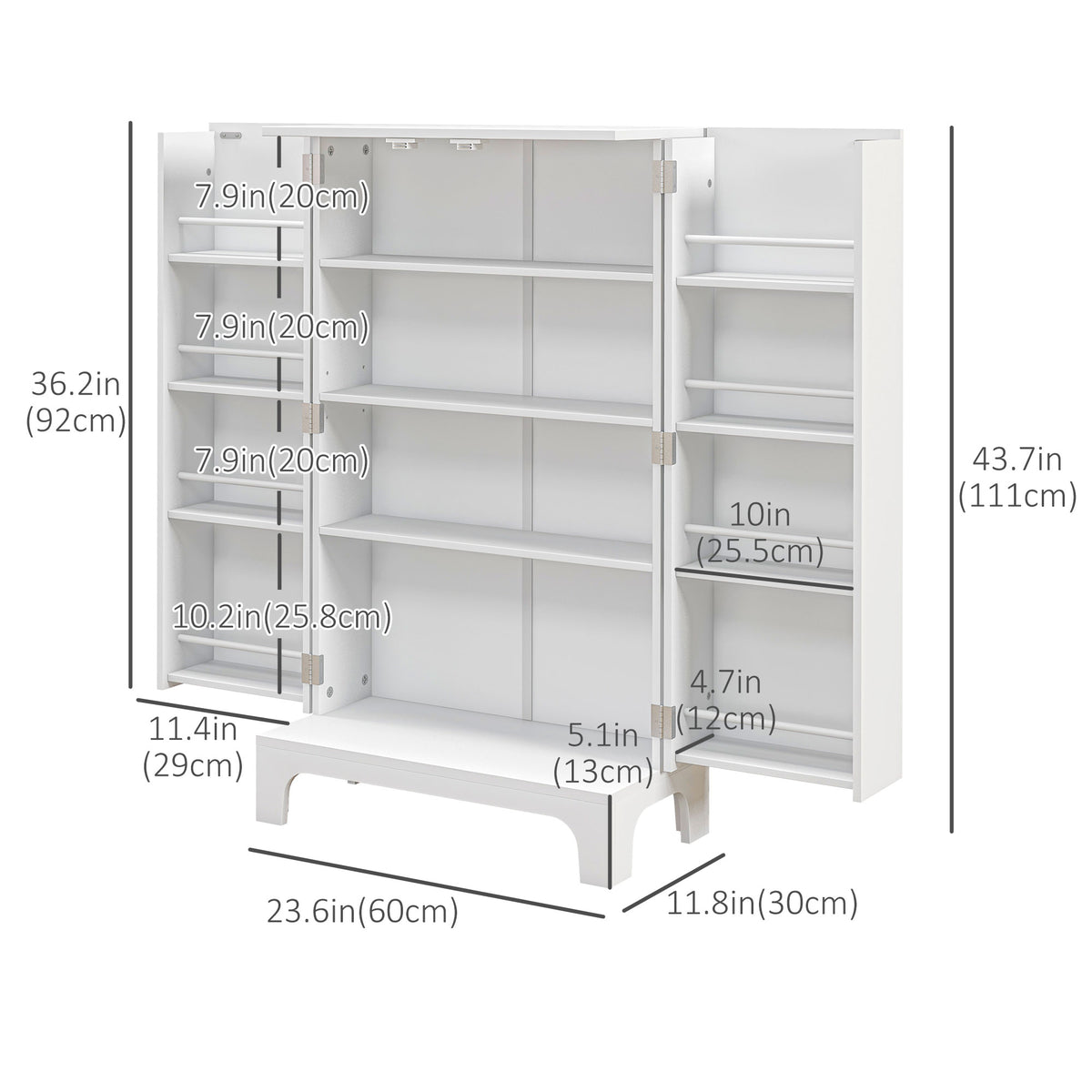 2-Door Kitchen Pantry Cabinet with 4-tier Shelving – 24"W x 44"H