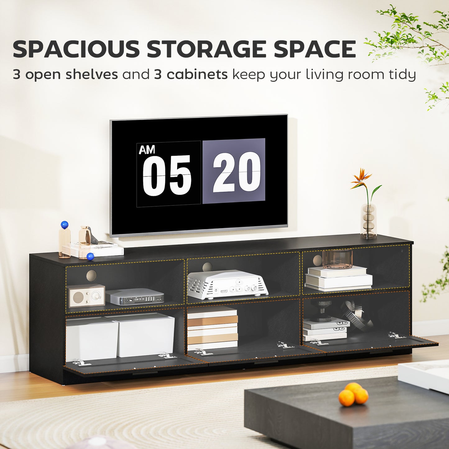 HOMCOM Modern Black TV Stand with Storage for 85-inch TVs