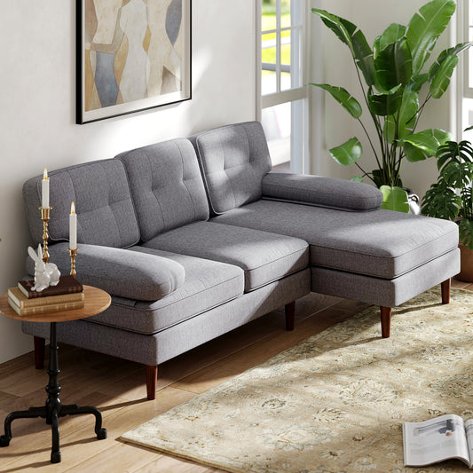 HOMCOM Modern Grey Tufted L-Shape Corner Sofa with Right Chaise Lounge